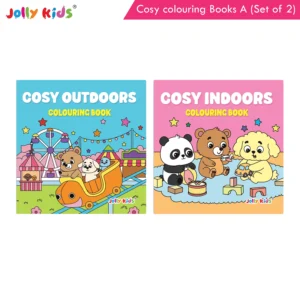 Jolly Kids Cosy Colouring Books A Set of 2 | Oudoors and Indoors | Cute Animal Adventures and Calm Screen-Free Fun