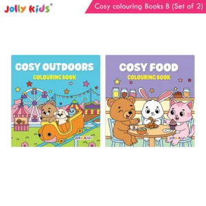 Jolly Kids Cosy Colouring Books B Set of 2 | Outdoors and Food | Kids Activity Books with Cute Animals, Nature Fun and Food Scenes