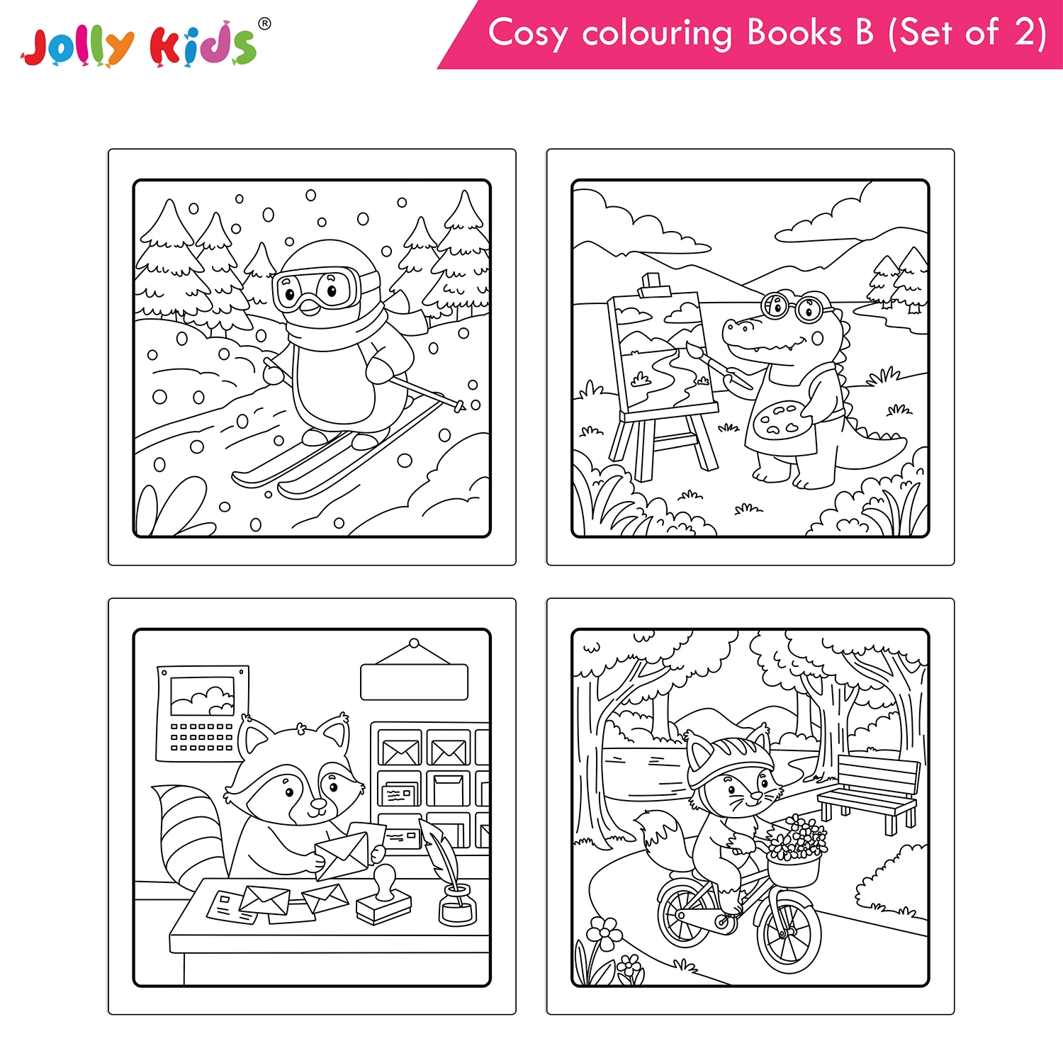 Jolly Kids Cosy Colouring Books B Set of 2 | Outdoors and Food | Kids Activity Books with Cute Animals, Nature Fun and Food Scenes - Image 3