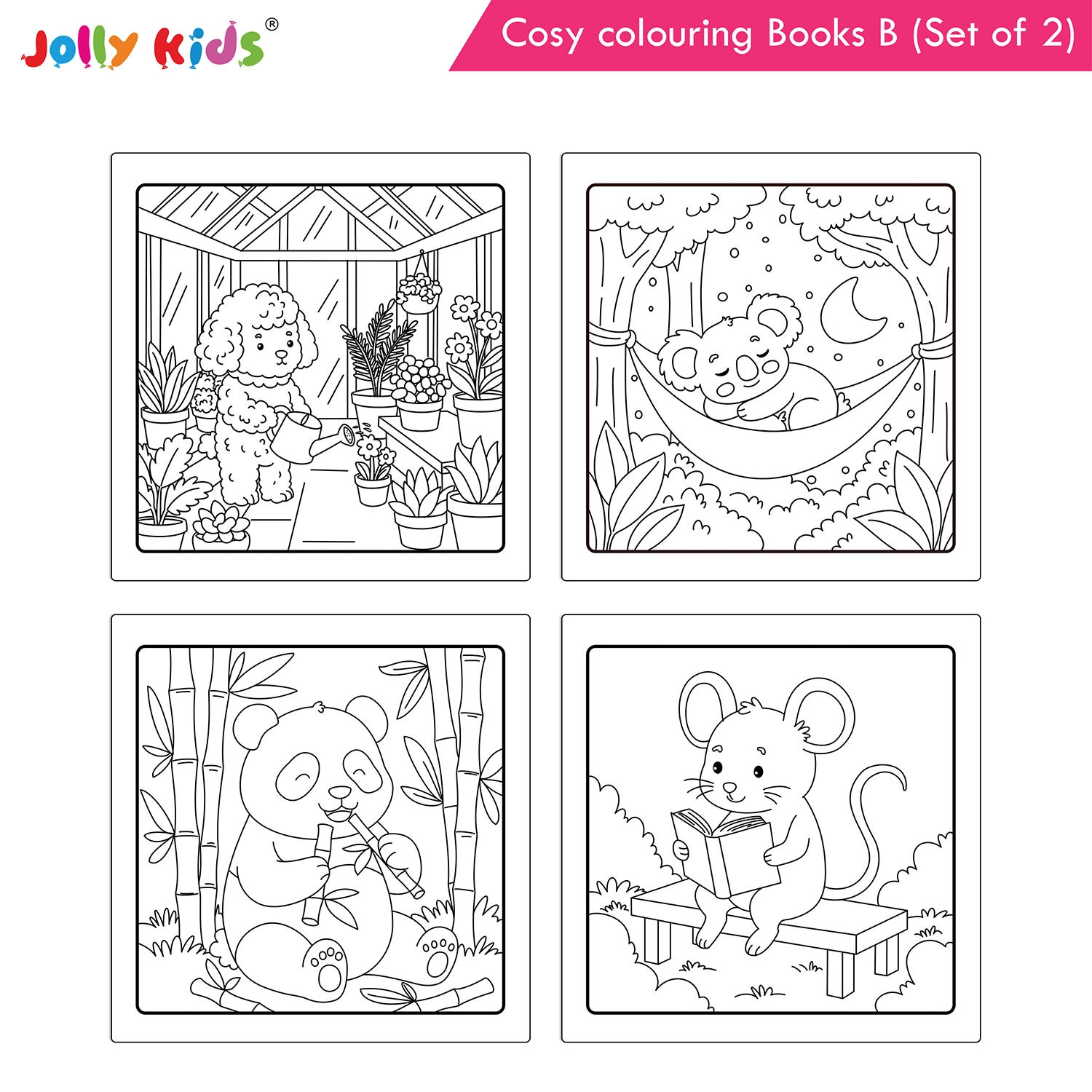 Jolly Kids Cosy Colouring Books B Set of 2 | Outdoors and Food | Kids Activity Books with Cute Animals, Nature Fun and Food Scenes - Image 4