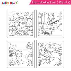 Jolly Kids Cosy Colouring Books C Set of 2 | Outdoors and Friends | Cute Animals, Nature Adventures, Friendship Scenes and Creative Fun for Kids