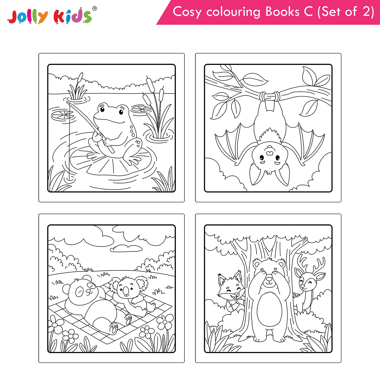 Jolly Kids Cosy Colouring Books C Set of 2 | Outdoors and Friends | Cute Animals, Nature Adventures, Friendship Scenes and Creative Fun for Kids - Image 5