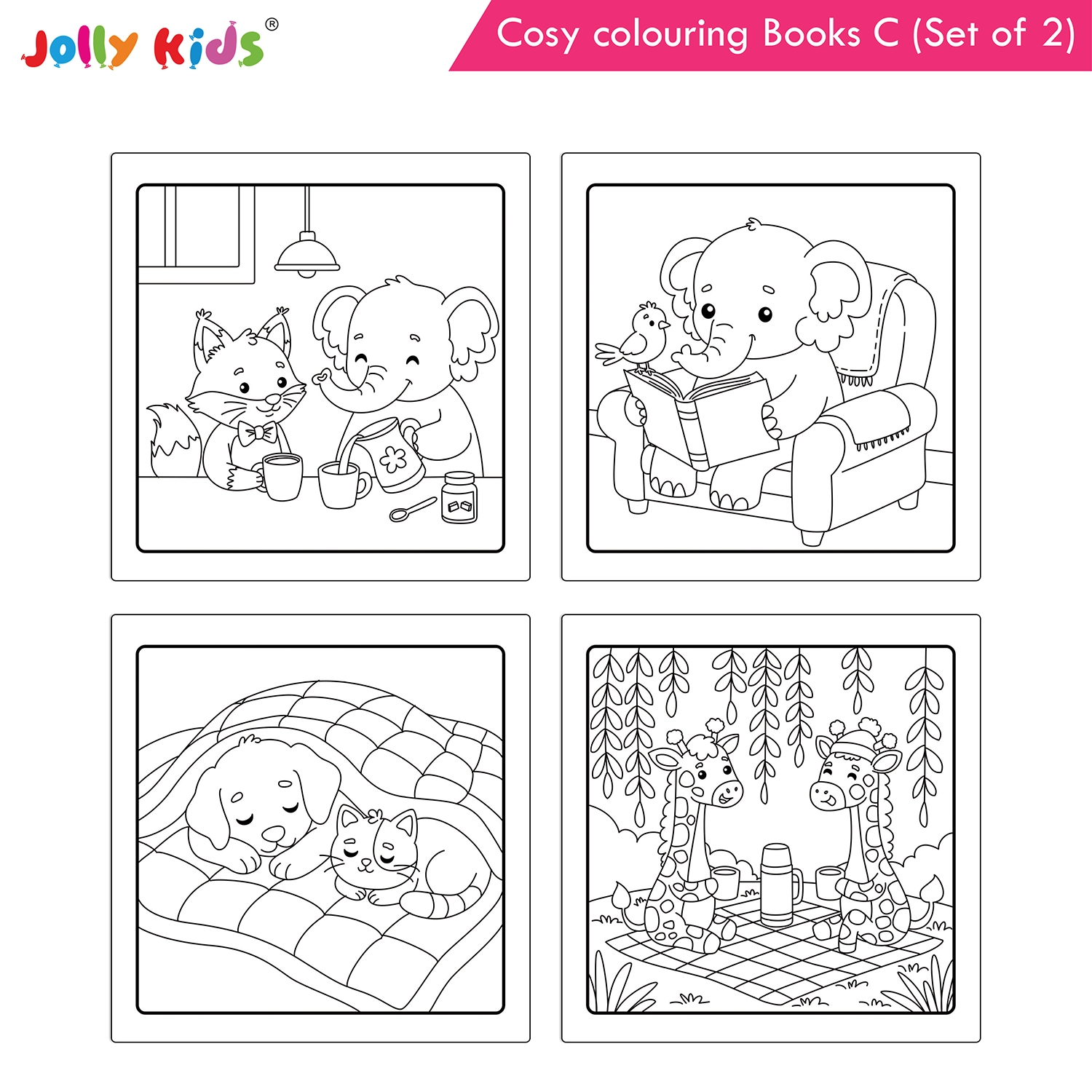 Jolly Kids Cosy Colouring Books C Set of 2 | Outdoors and Friends | Cute Animals, Nature Adventures, Friendship Scenes and Creative Fun for Kids - Image 7