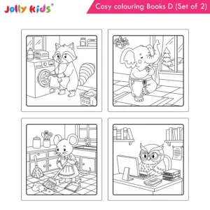 Jolly Kids Cosy Colouring Books D Set of 2 | Indoors and Food | Cute Animals, Home Activities, Creative Screen-Free Fun for Kids