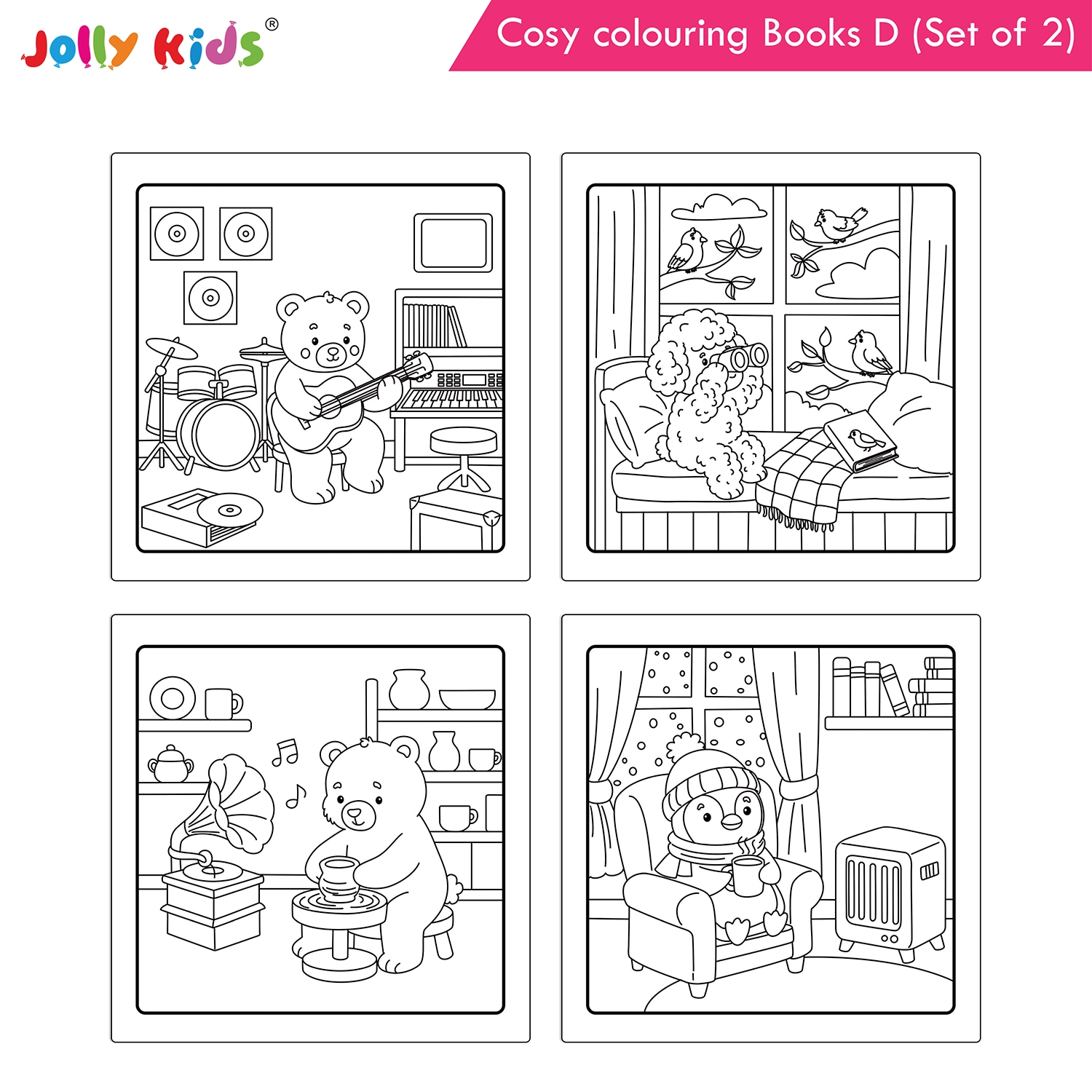 Jolly Kids Cosy Colouring Books D Set of 2 | Indoors and Food | Cute Animals, Home Activities, Creative Screen-Free Fun for Kids - Image 5