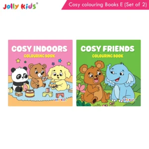 Jolly Kids Cosy Colouring Books E Set of 2 | Indoors and Friends | Adorable Animals, Cosy Home Scenes and Heartwarming Friendship Fun