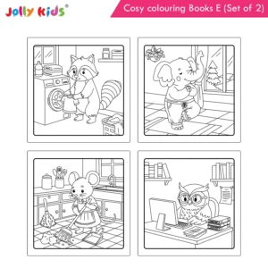 Jolly Kids Cosy Colouring Books E Set of 2 | Indoors and Friends | Adorable Animals, Cosy Home Scenes and Heartwarming Friendship Fun