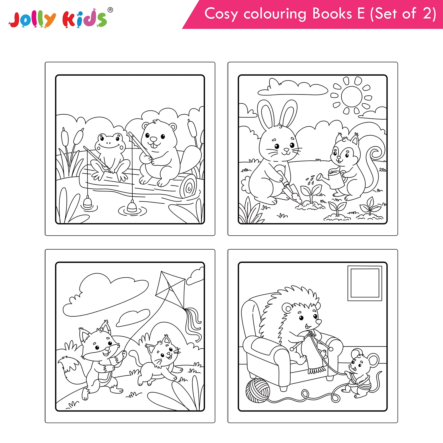 Jolly Kids Cosy Colouring Books E Set of 2 | Indoors and Friends | Adorable Animals, Cosy Home Scenes and Heartwarming Friendship Fun - Image 8