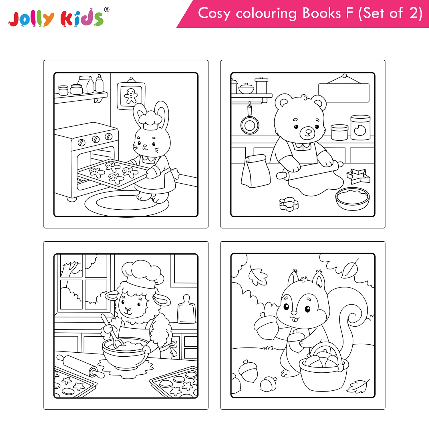 Jolly Kids Cosy Colouring Books F Set of 2 | Food and Friends | Cute Animals, Sweet Treats, Friendship Scenes and Creative Screen-Free Fun - Image 2