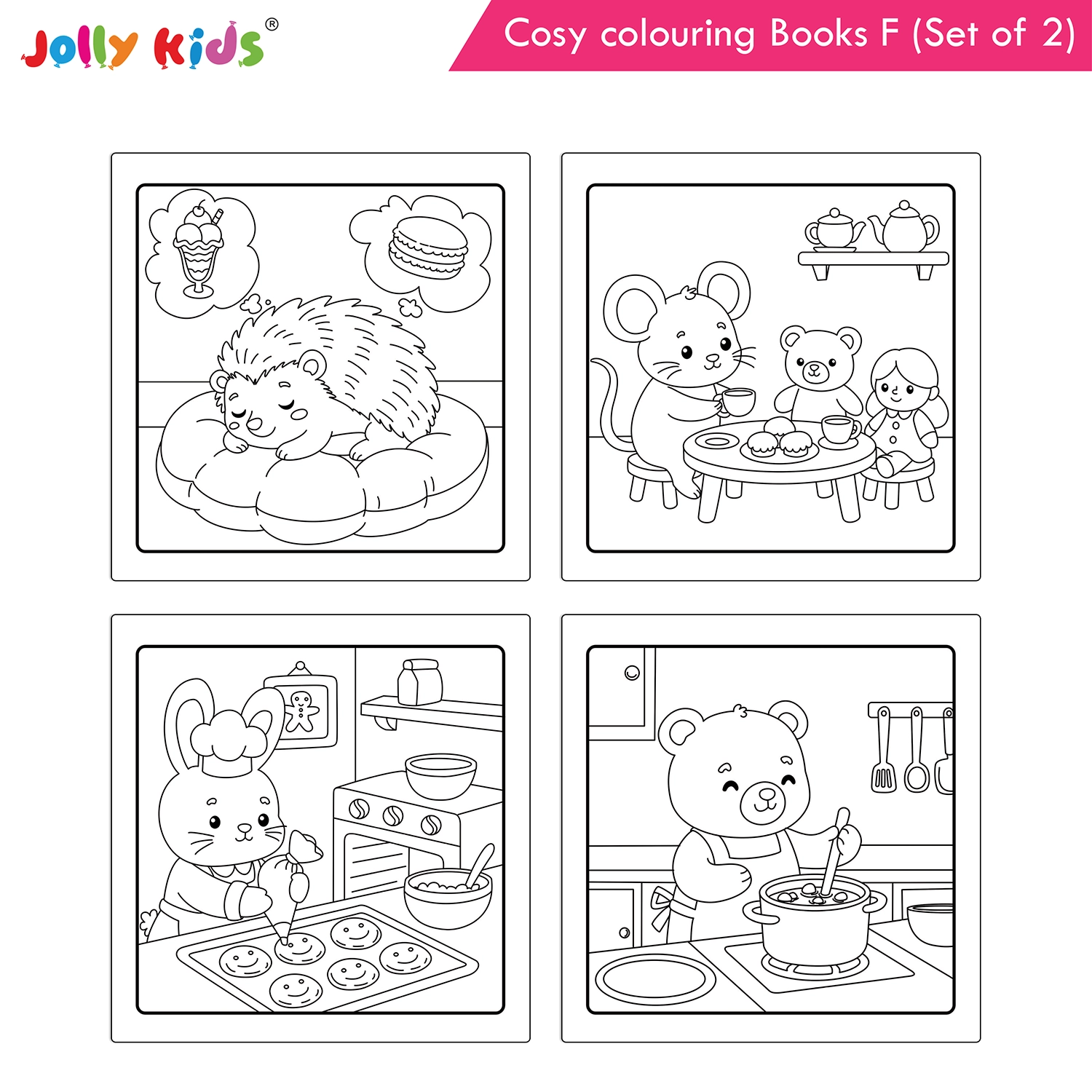 Jolly Kids Cosy Colouring Books F Set of 2 | Food and Friends | Cute Animals, Sweet Treats, Friendship Scenes and Creative Screen-Free Fun - Image 3