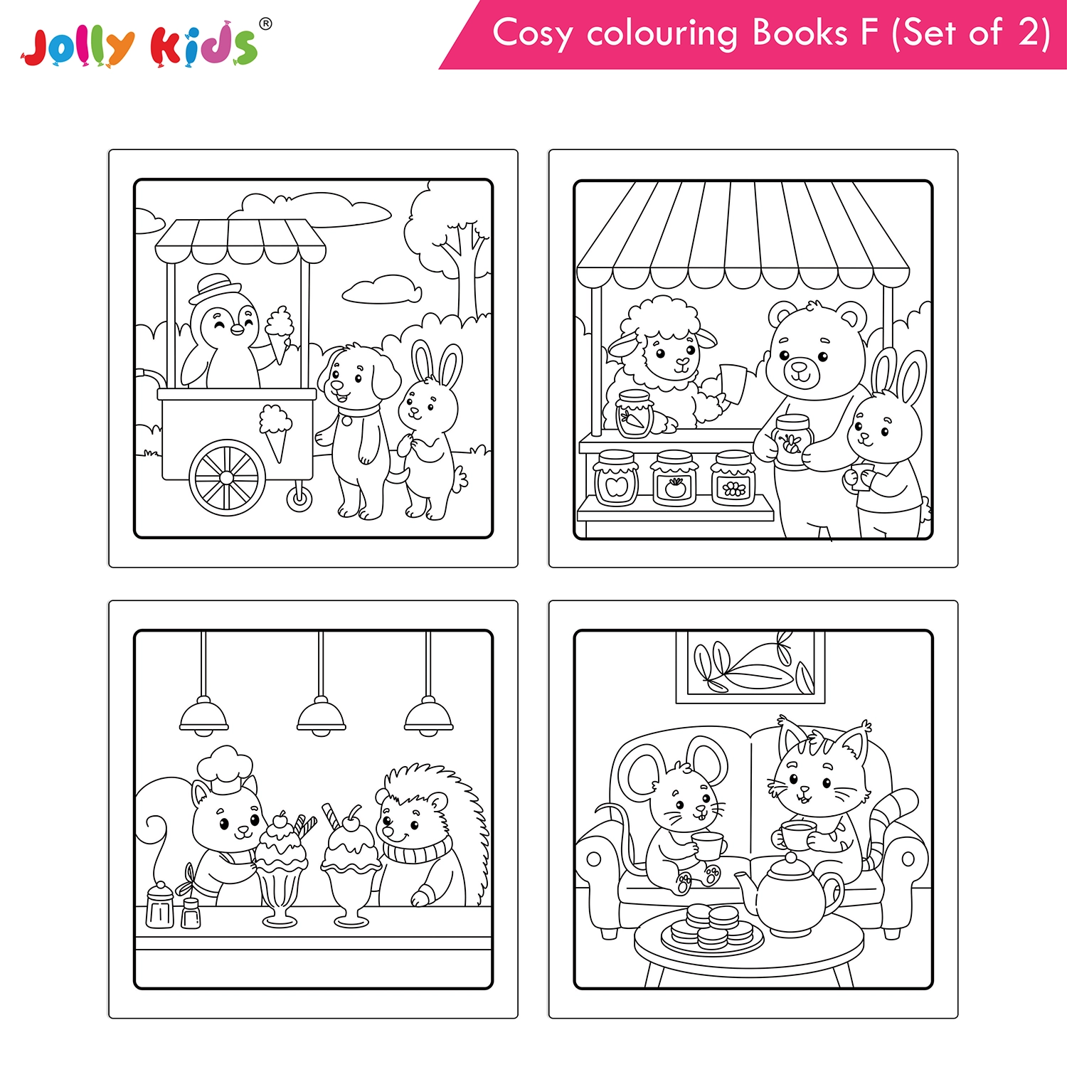 Jolly Kids Cosy Colouring Books F Set of 2 | Food and Friends | Cute Animals, Sweet Treats, Friendship Scenes and Creative Screen-Free Fun - Image 4