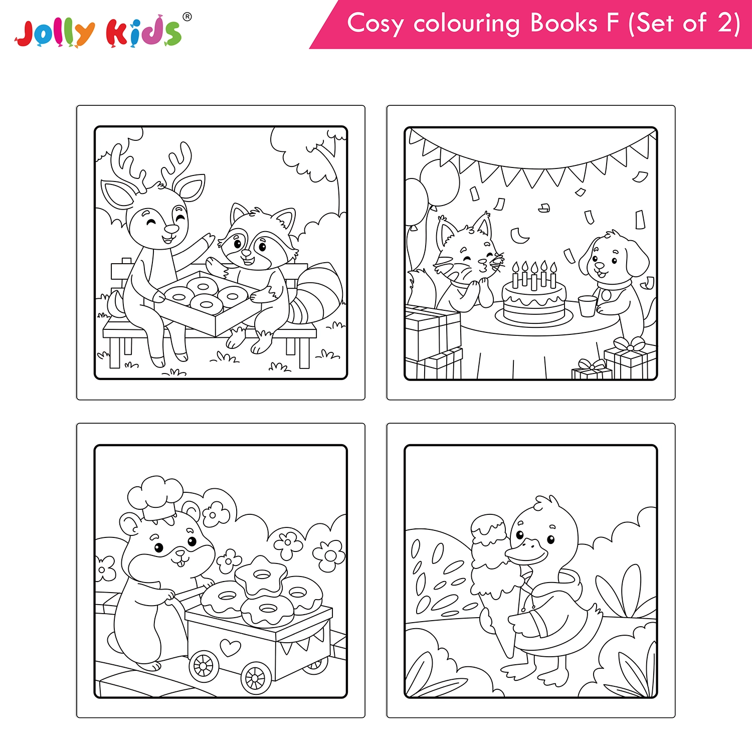 Jolly Kids Cosy Colouring Books F Set of 2 | Food and Friends | Cute Animals, Sweet Treats, Friendship Scenes and Creative Screen-Free Fun - Image 5