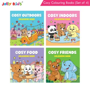 Jolly Kids Cosy Colouring Books Set of 4 for Kids | Adorable Animal Friends, Food, Indoor and Outdoor Adventures | Creative Screen-Free Fun