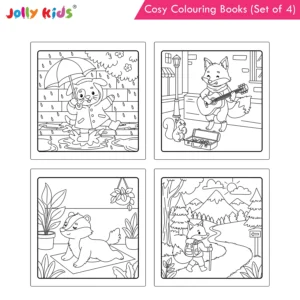 Jolly Kids Cosy Colouring Books Set of 4 for Kids | Adorable Animal Friends, Food, Indoor and Outdoor Adventures | Creative Screen-Free Fun