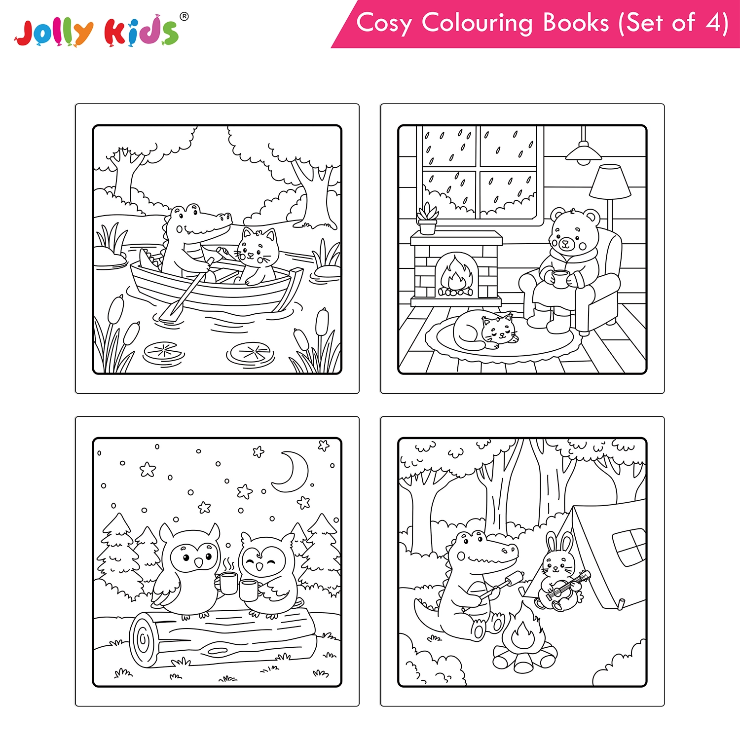 Jolly Kids Cosy Colouring Books Set of 4 for Kids | Adorable Animal Friends, Food, Indoor and Outdoor Adventures | Creative Screen-Free Fun - Image 5