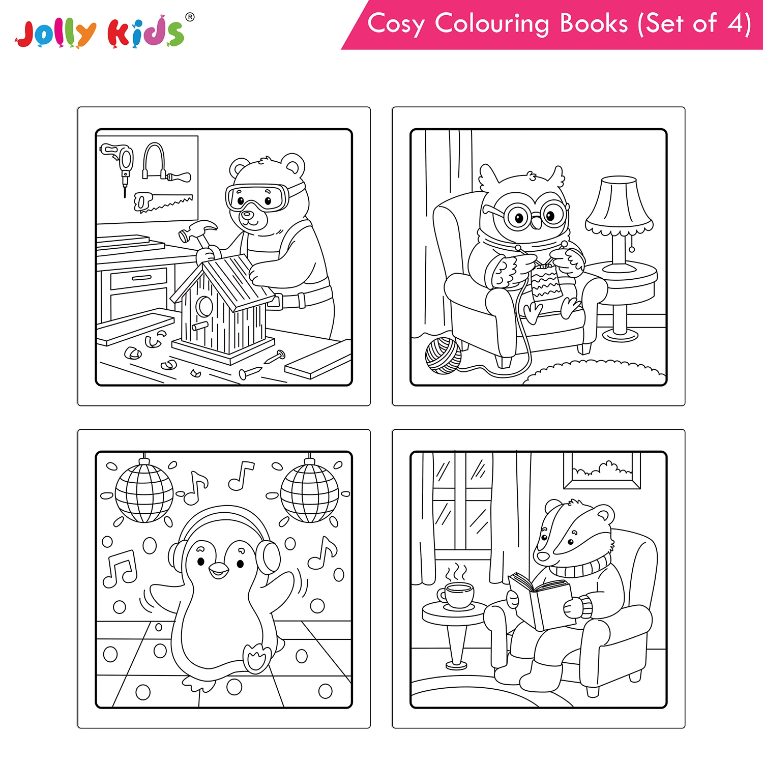 Jolly Kids Cosy Colouring Books Set of 4 for Kids | Adorable Animal Friends, Food, Indoor and Outdoor Adventures | Creative Screen-Free Fun - Image 7