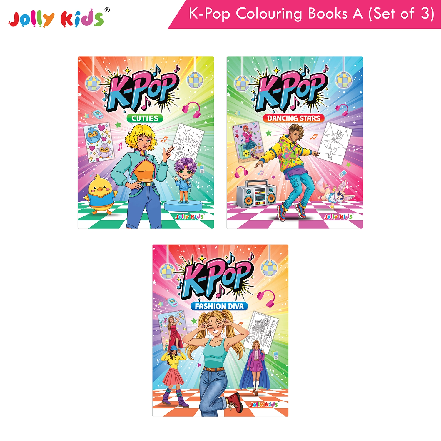 Jolly Kids K-Pop Colouring Books A Set of 3 - Cuties, Dancing Stars, Fashion Diva