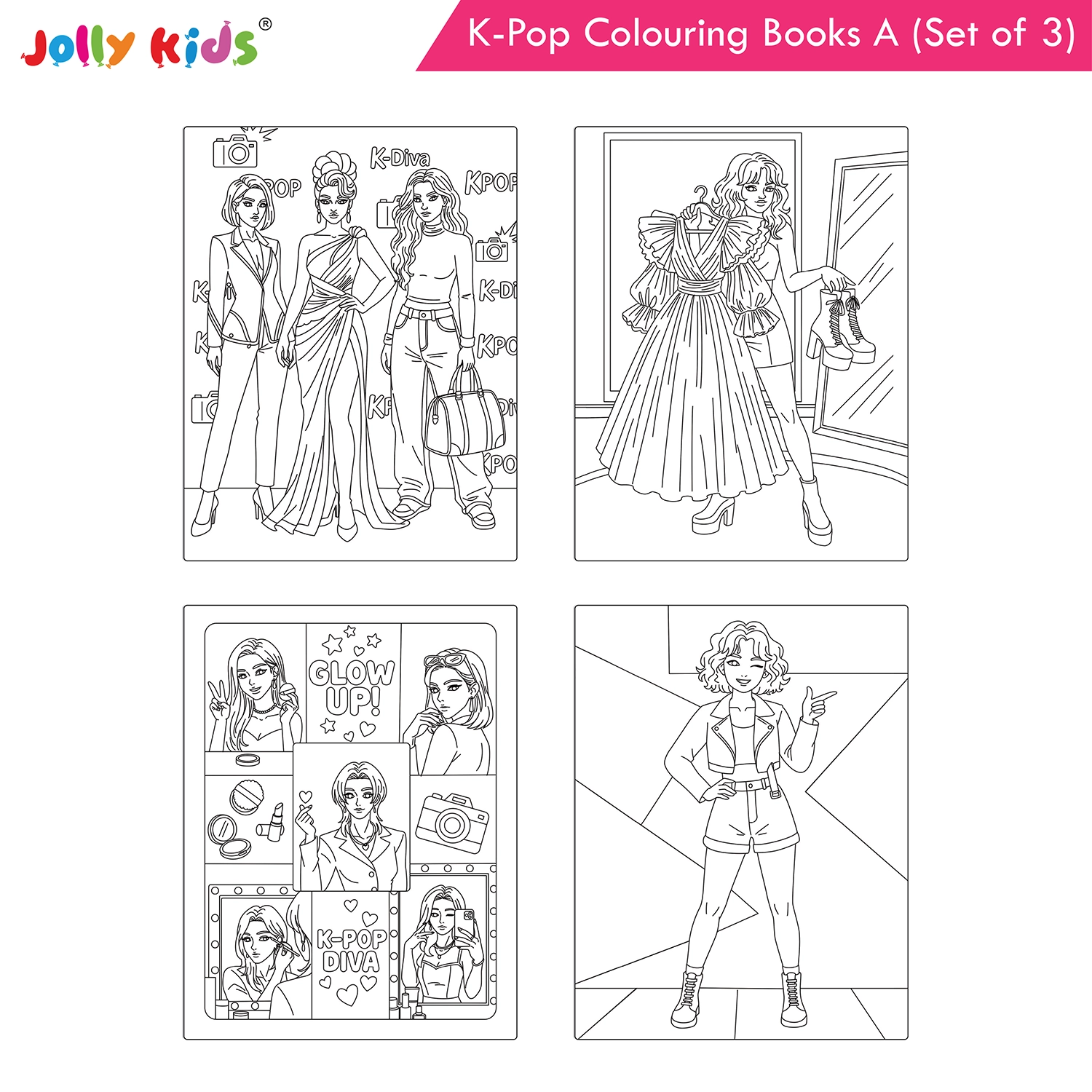 Jolly Kids K-Pop Colouring Books A Set of 3 - Cuties, Dancing Stars, Fashion Diva - Image 4