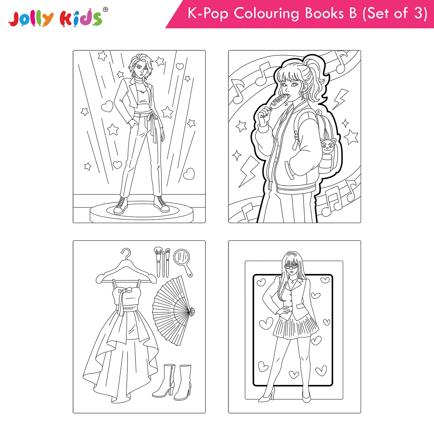 Jolly Kids K-Pop Colouring Books B Set of 3 - Girl Power, Singing Stars, Vibes - Image 2