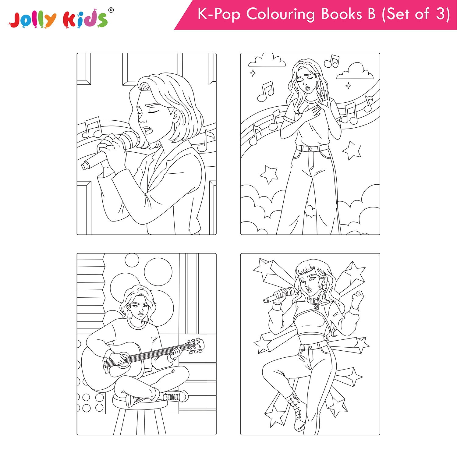 Jolly Kids K-Pop Colouring Books B Set of 3 - Girl Power, Singing Stars, Vibes - Image 6