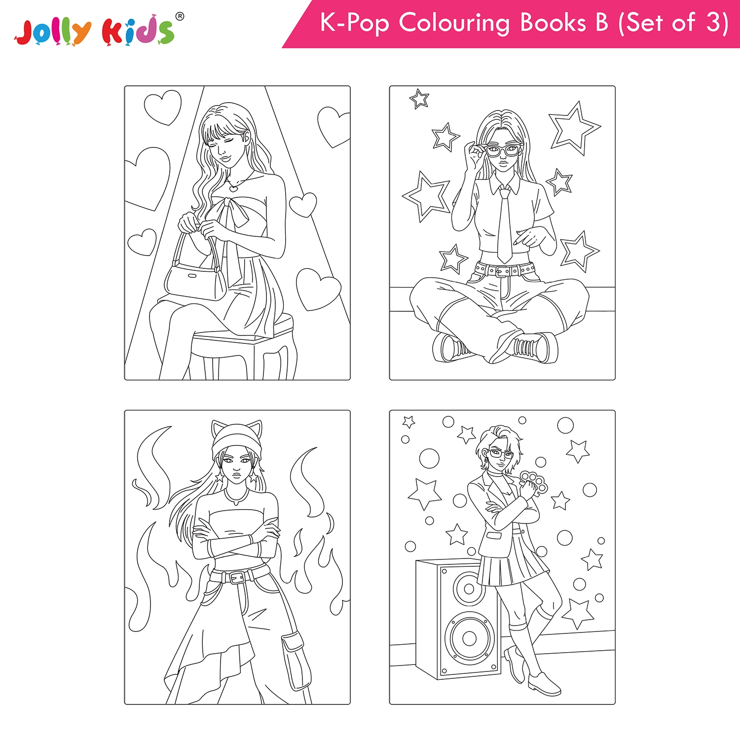 Jolly Kids K-Pop Colouring Books B Set of 3 - Girl Power, Singing Stars, Vibes - Image 8