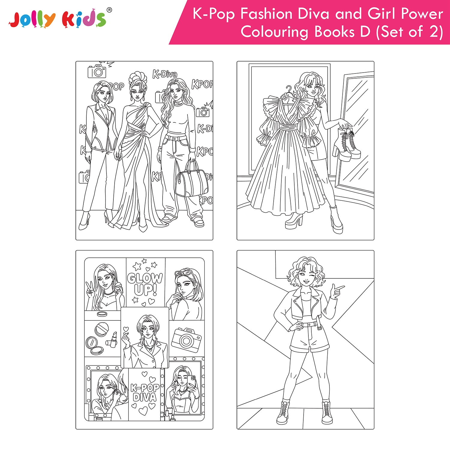 Jolly Kids K-Pop Colouring Books D Set of 2 - Fashion Diva and Girl Power - Image 2