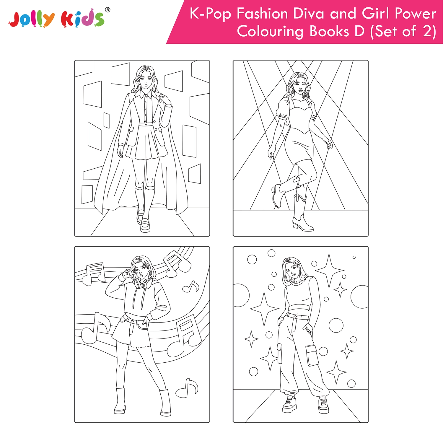 Jolly Kids K-Pop Colouring Books D Set of 2 - Fashion Diva and Girl Power - Image 4