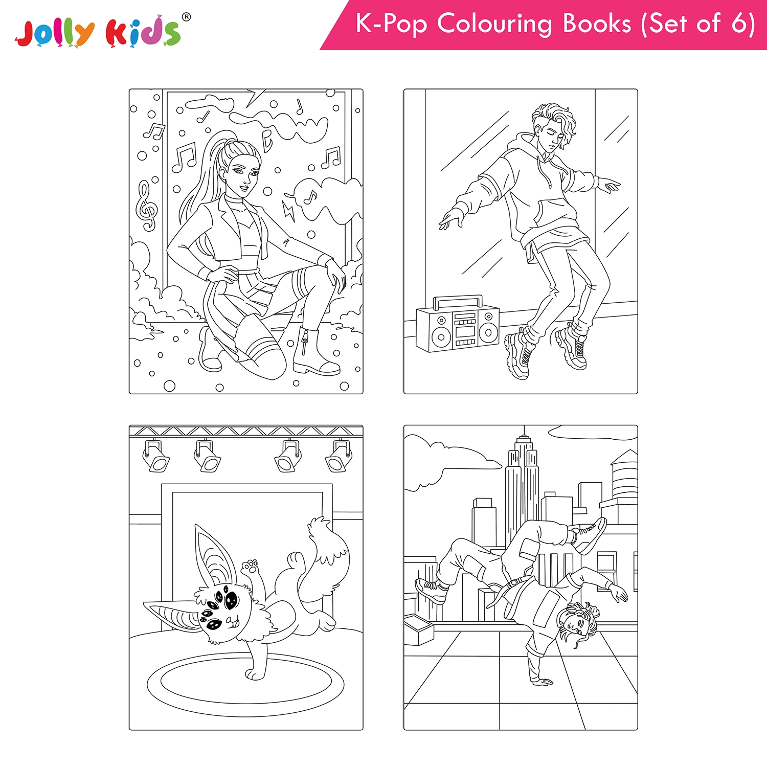 Jolly Kids K-Pop Colouring Books (Set of 6) - Cuties, Dancing Stars, Fashion Diva, Girl Power, Singing Stars, Vibes - Image 3