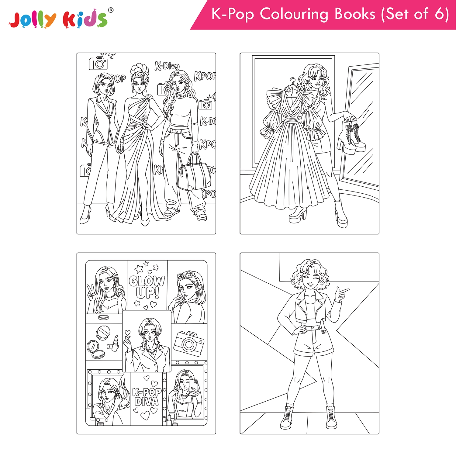 Jolly Kids K-Pop Colouring Books (Set of 6) - Cuties, Dancing Stars, Fashion Diva, Girl Power, Singing Stars, Vibes - Image 4