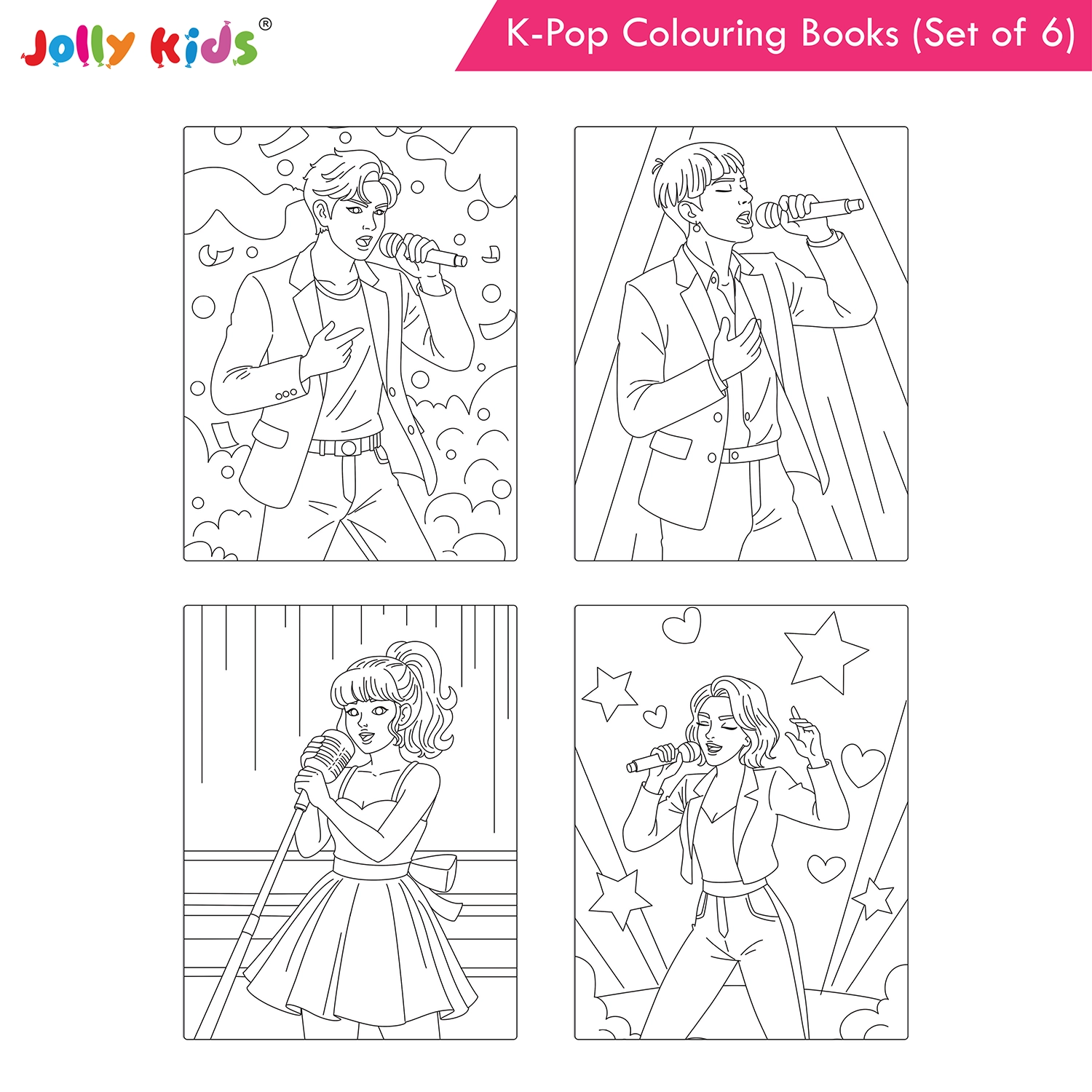 Jolly Kids K-Pop Colouring Books (Set of 6) - Cuties, Dancing Stars, Fashion Diva, Girl Power, Singing Stars, Vibes - Image 6