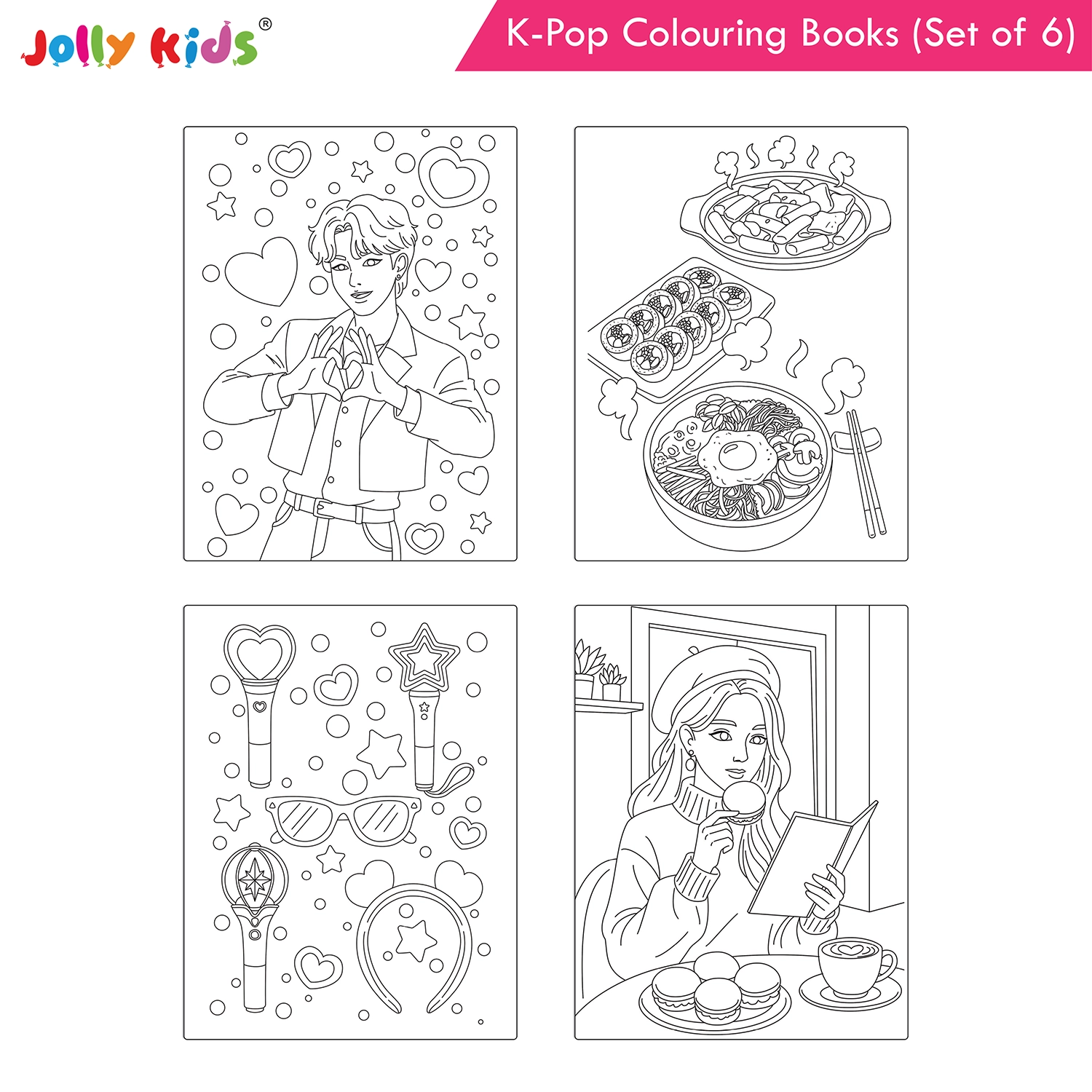 Jolly Kids K-Pop Colouring Books (Set of 6) - Cuties, Dancing Stars, Fashion Diva, Girl Power, Singing Stars, Vibes - Image 7