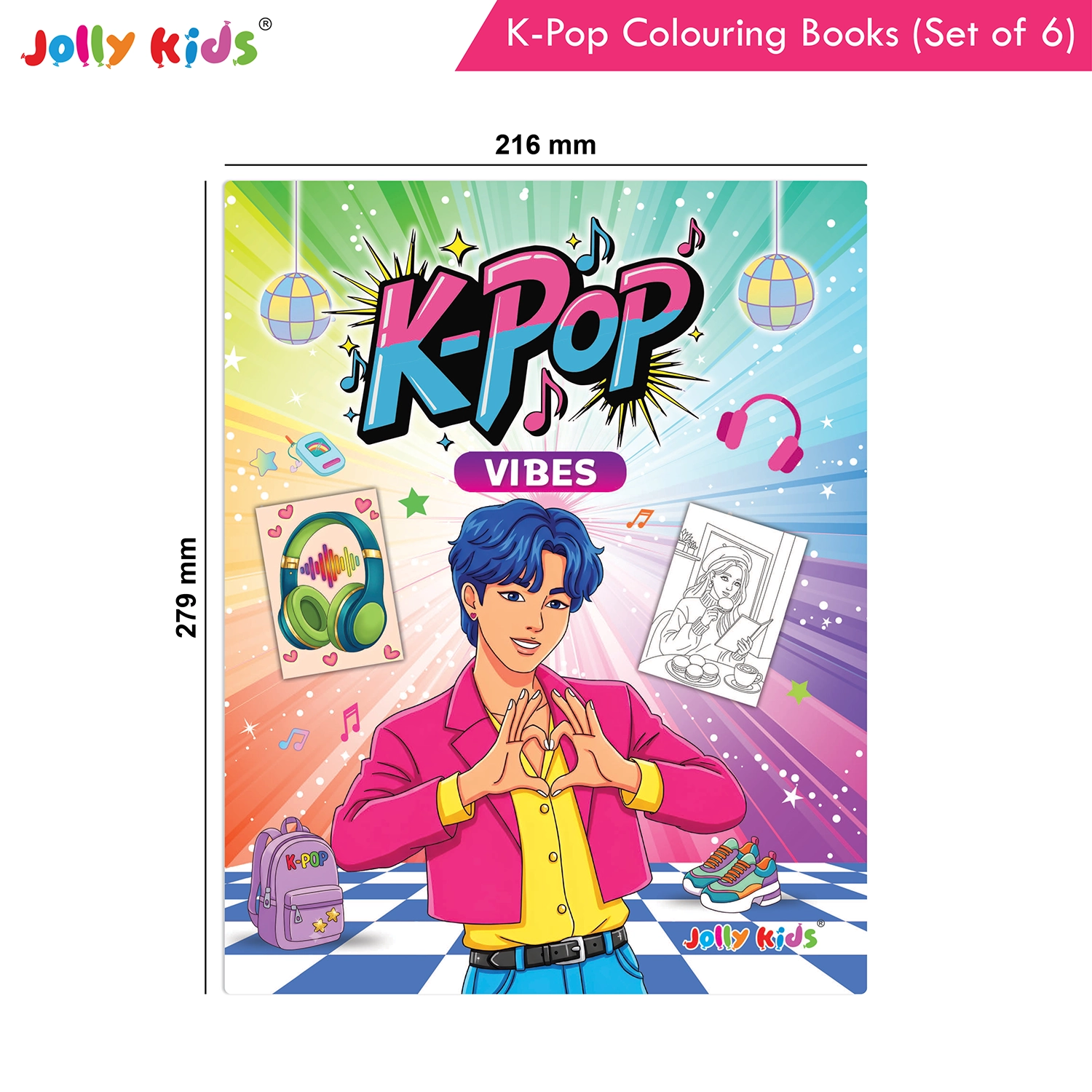 Jolly Kids K-Pop Colouring Books (Set of 6) - Cuties, Dancing Stars, Fashion Diva, Girl Power, Singing Stars, Vibes - Image 9