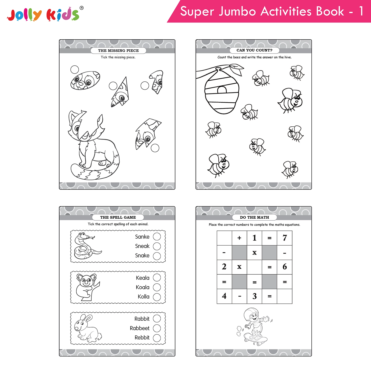 Jolly Kids Super Jumbo Colouring and Activity Book 1 - Ultimate Picture and Number Activities with Fun Puzzles, Dot-to-Dot, Early Maths, Word Building and Creative Colouring for Kids - Image 4