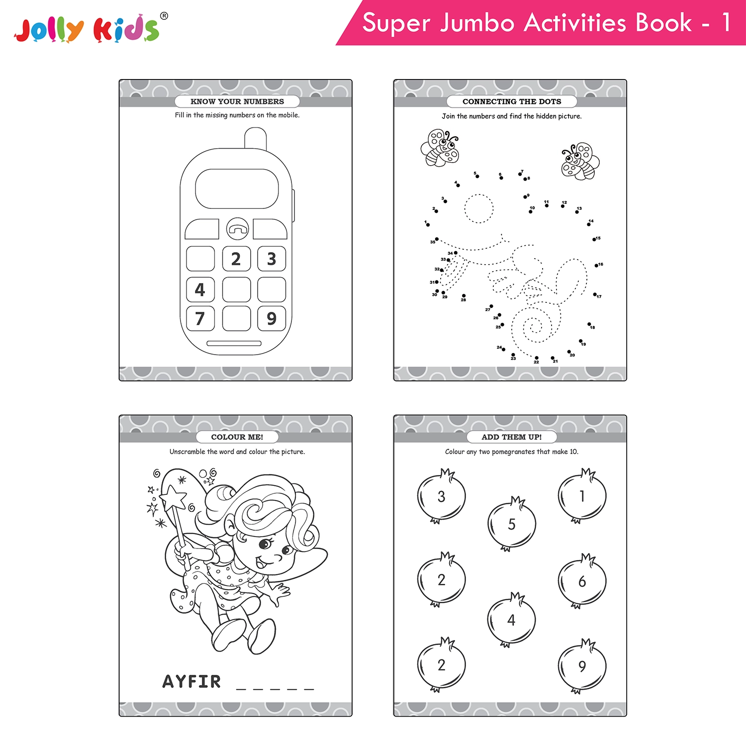 Jolly Kids Super Jumbo Colouring and Activity Book 1 - Ultimate Picture and Number Activities with Fun Puzzles, Dot-to-Dot, Early Maths, Word Building and Creative Colouring for Kids - Image 5
