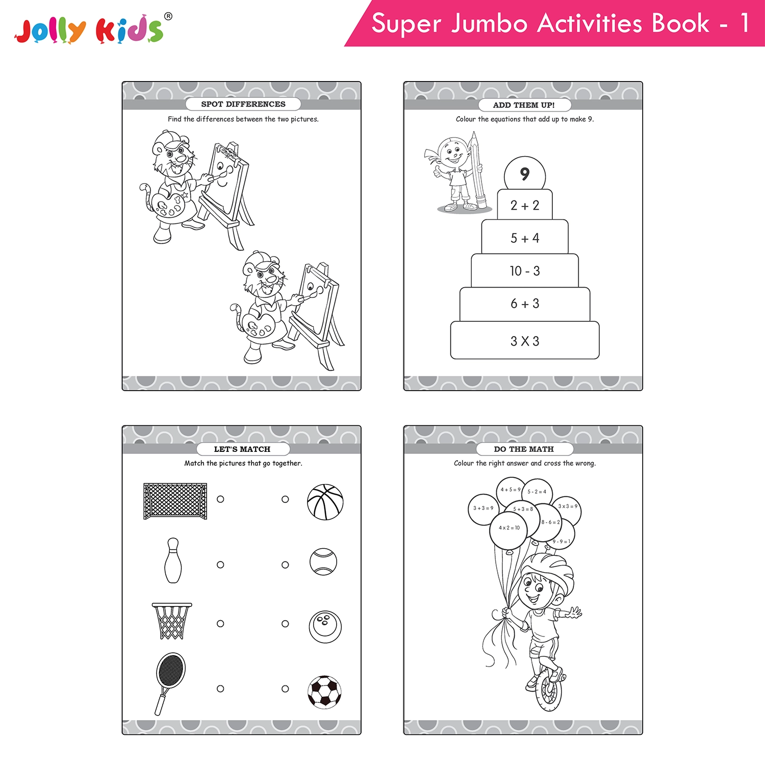 Jolly Kids Super Jumbo Colouring and Activity Book 1 - Ultimate Picture and Number Activities with Fun Puzzles, Dot-to-Dot, Early Maths, Word Building and Creative Colouring for Kids - Image 7