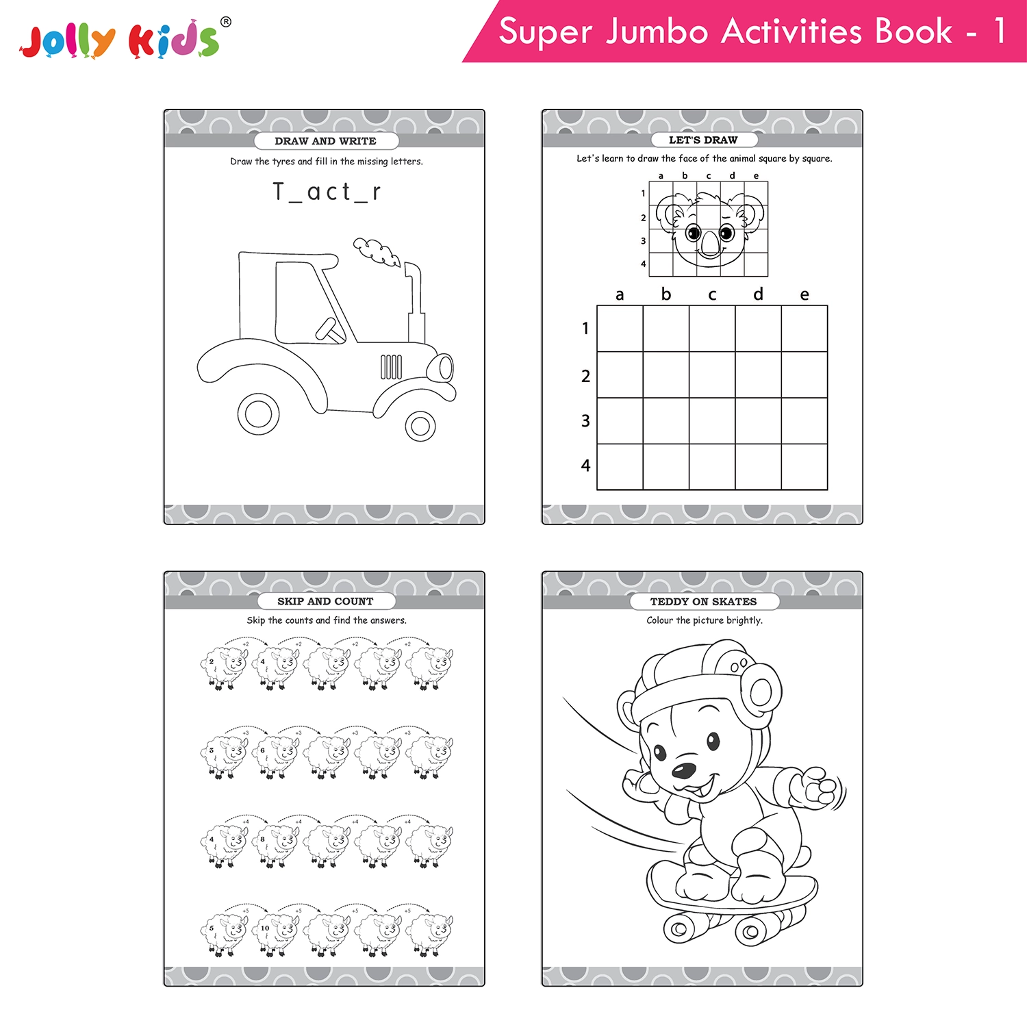 Jolly Kids Super Jumbo Colouring and Activity Book 1 - Ultimate Picture and Number Activities with Fun Puzzles, Dot-to-Dot, Early Maths, Word Building and Creative Colouring for Kids - Image 8