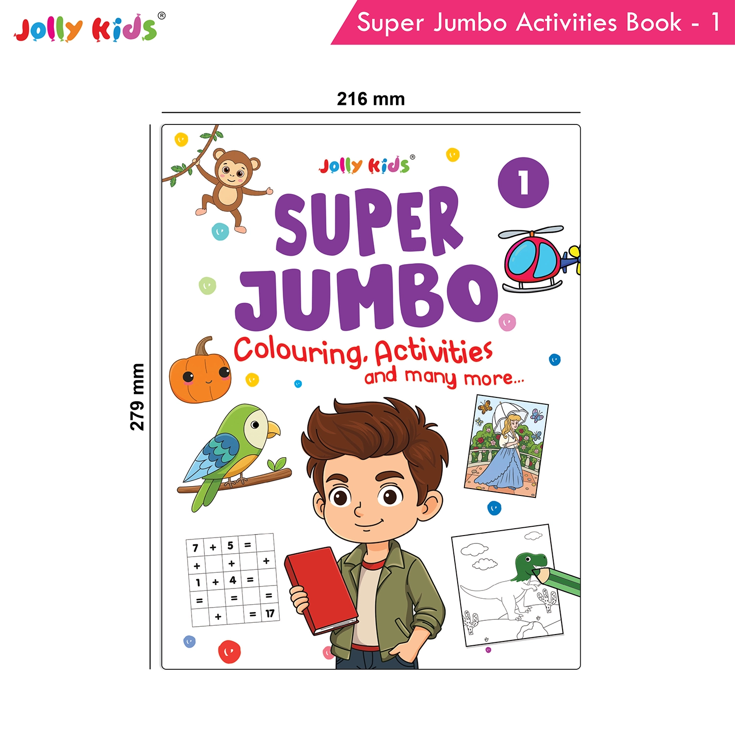 Jolly Kids Super Jumbo Colouring and Activity Book 1 - Ultimate Picture and Number Activities with Fun Puzzles, Dot-to-Dot, Early Maths, Word Building and Creative Colouring for Kids - Image 9