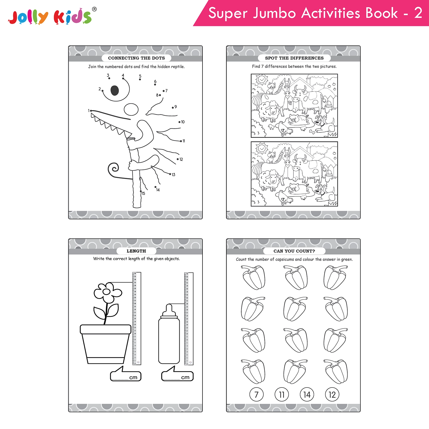 Jolly Kids Super Jumbo Colouring and Activity Book 2 - Ultimate Picture and Number Activities with Fun Puzzles, Dot-to-Dot, Early Maths, Word Building and Creative Colouring for Kids - Image 3