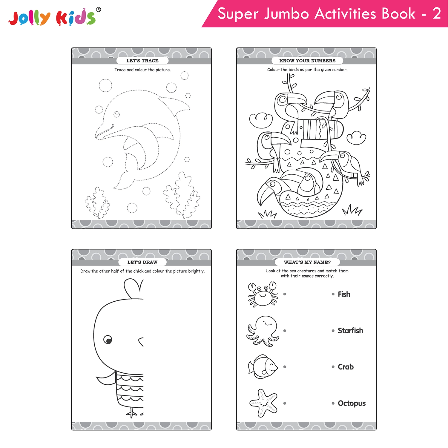 Jolly Kids Super Jumbo Colouring and Activity Book 2 - Ultimate Picture and Number Activities with Fun Puzzles, Dot-to-Dot, Early Maths, Word Building and Creative Colouring for Kids - Image 4