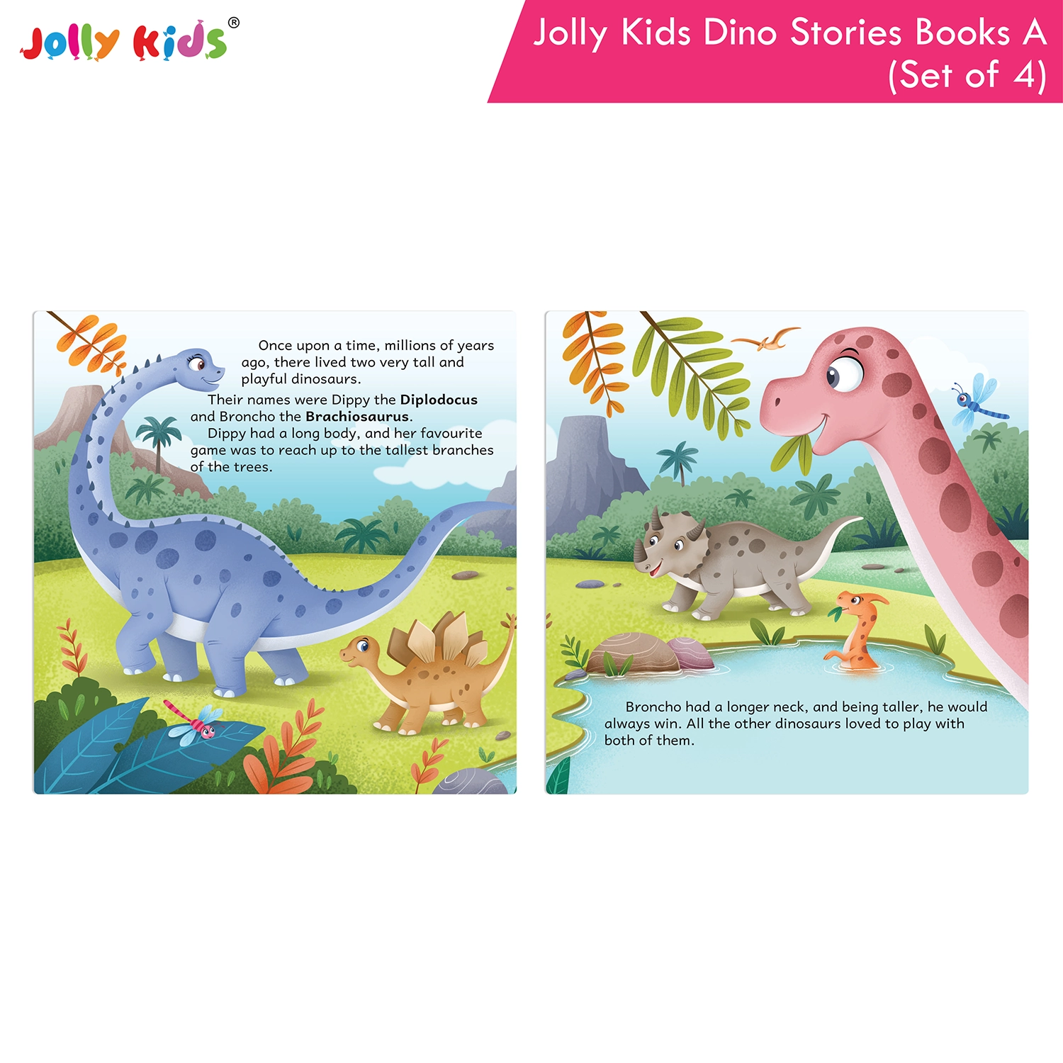 Jolly Kids Dinosaur Story Books A Set of 4 | Colourful Illustrated Dino Adventures for Kids | April Apatosaurus, Dippy Diplodocus, Peter Pteranodon and Terry Triceratops - Image 3