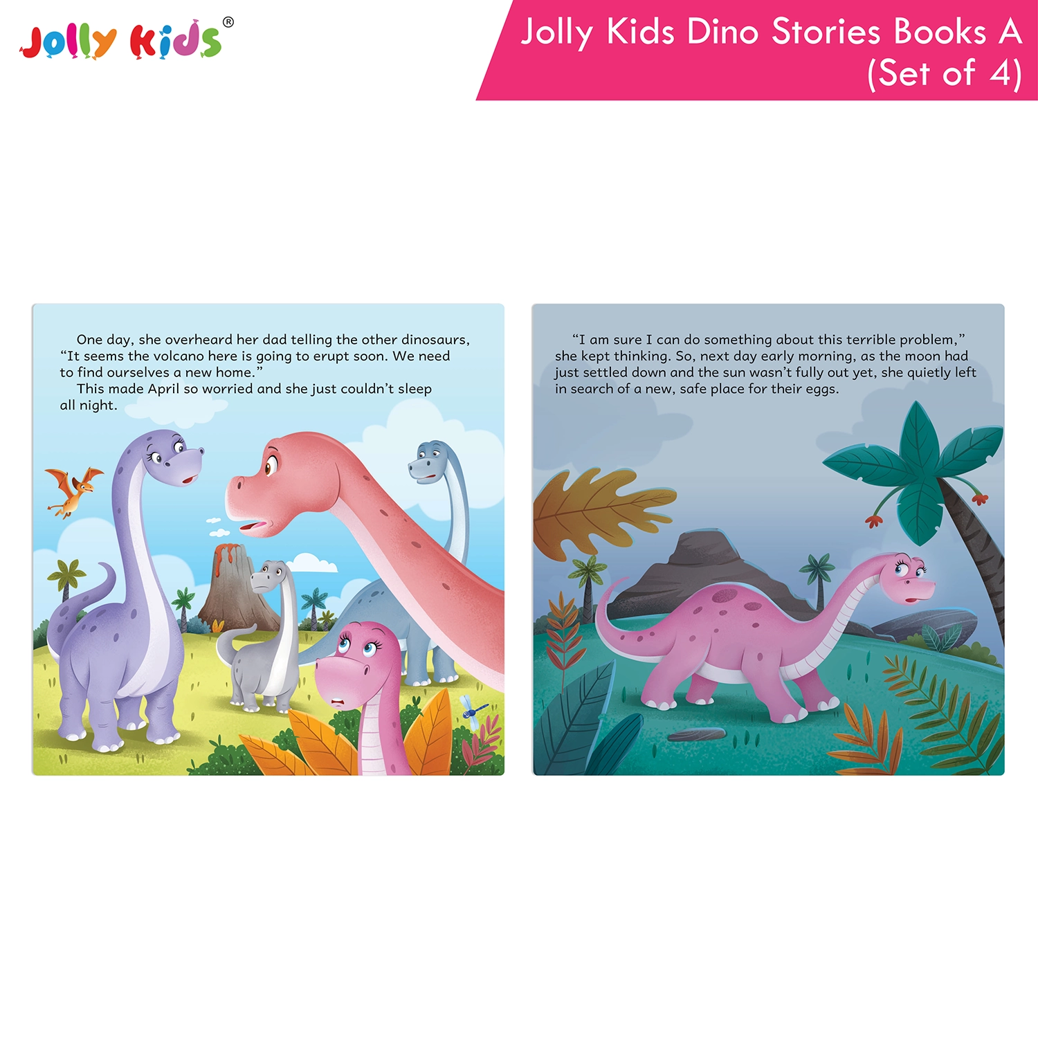 Jolly Kids Dinosaur Story Books A Set of 4 | Colourful Illustrated Dino Adventures for Kids | April Apatosaurus, Dippy Diplodocus, Peter Pteranodon and Terry Triceratops - Image 6