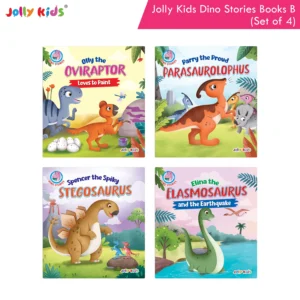 Jolly Kids Dinosaur Story Books B Set of 4 | Colourful Illustrated Dino Adventures for Kids | Olly Oviraptor, Parry Parasaurolophus, Spencer Stegosaurus and Elina Elasmosaurus