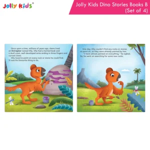 Jolly Kids Dinosaur Story Books B Set of 4 | Colourful Illustrated Dino Adventures for Kids | Olly Oviraptor, Parry Parasaurolophus, Spencer Stegosaurus and Elina Elasmosaurus