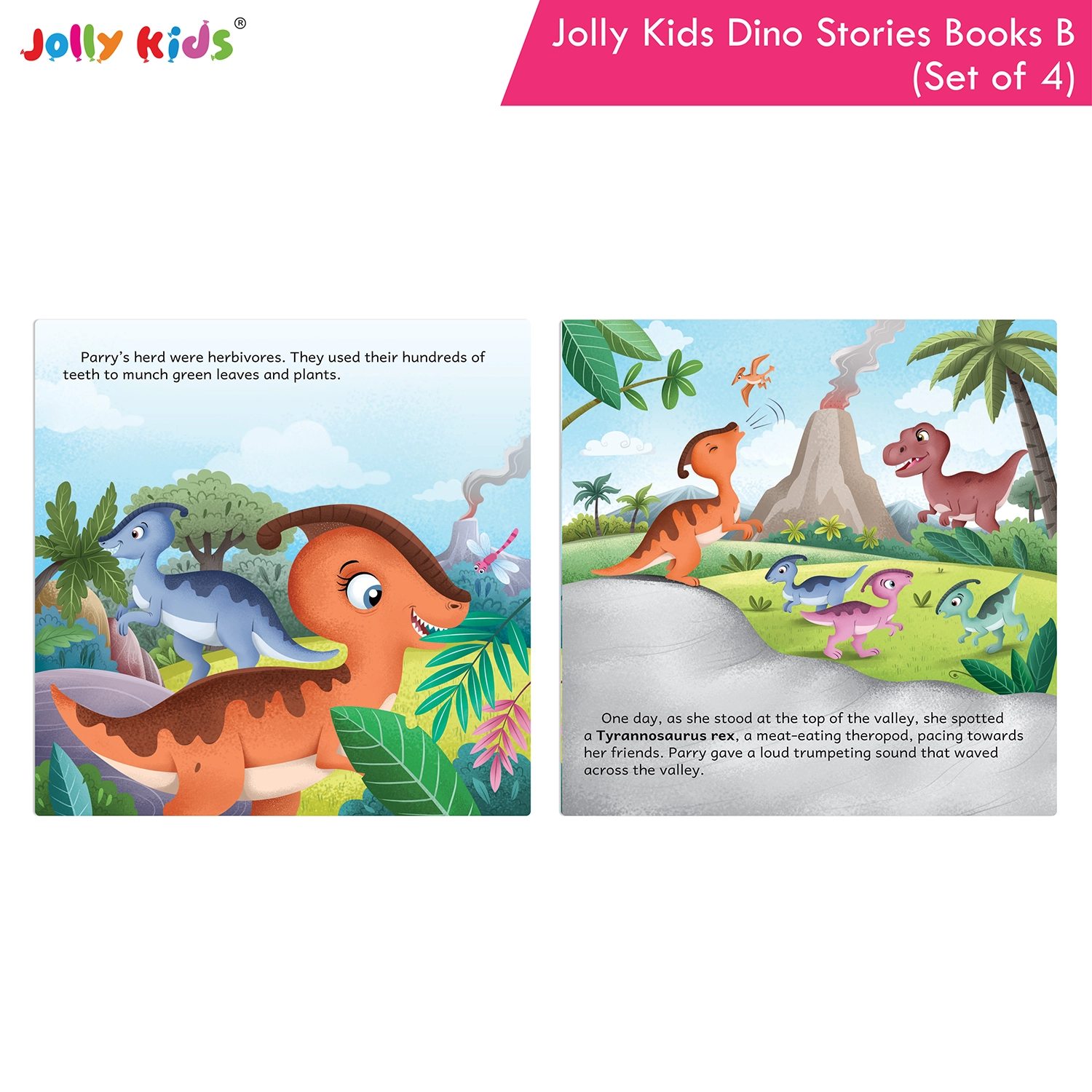 Jolly Kids Dinosaur Story Books B Set of 4 | Colourful Illustrated Dino Adventures for Kids | Olly Oviraptor, Parry Parasaurolophus, Spencer Stegosaurus and Elina Elasmosaurus - Image 6