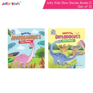 Jolly Kids Dinosaur Story Books C Set of 2 | Colourful Illustrated Dino Adventures for Kids | April Apatosaurus New Home and Dippy Diplodocus New Friend