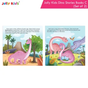 Jolly Kids Dinosaur Story Books C Set of 2 | Colourful Illustrated Dino Adventures for Kids | April Apatosaurus New Home and Dippy Diplodocus New Friend