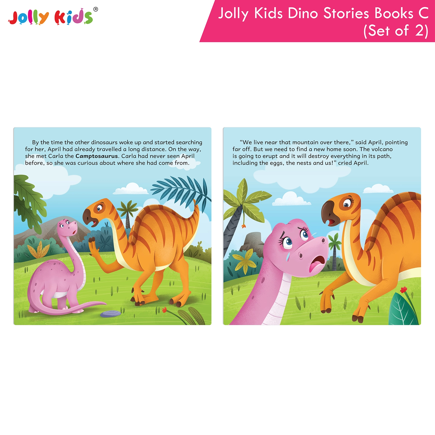 Jolly Kids Dinosaur Story Books C Set of 2 | Colourful Illustrated Dino Adventures for Kids | April Apatosaurus New Home and Dippy Diplodocus New Friend - Image 4