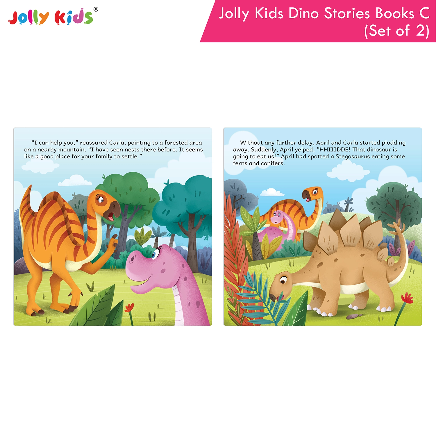 Jolly Kids Dinosaur Story Books C Set of 2 | Colourful Illustrated Dino Adventures for Kids | April Apatosaurus New Home and Dippy Diplodocus New Friend - Image 5