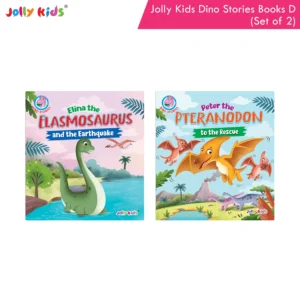 Jolly Kids Dinosaur Story Books D Set of 2 | Colourful Illustrated Dino Adventures for Kids | Elina Elasmosaurus and the Earthquake and Peter Pteranodon to the Rescue