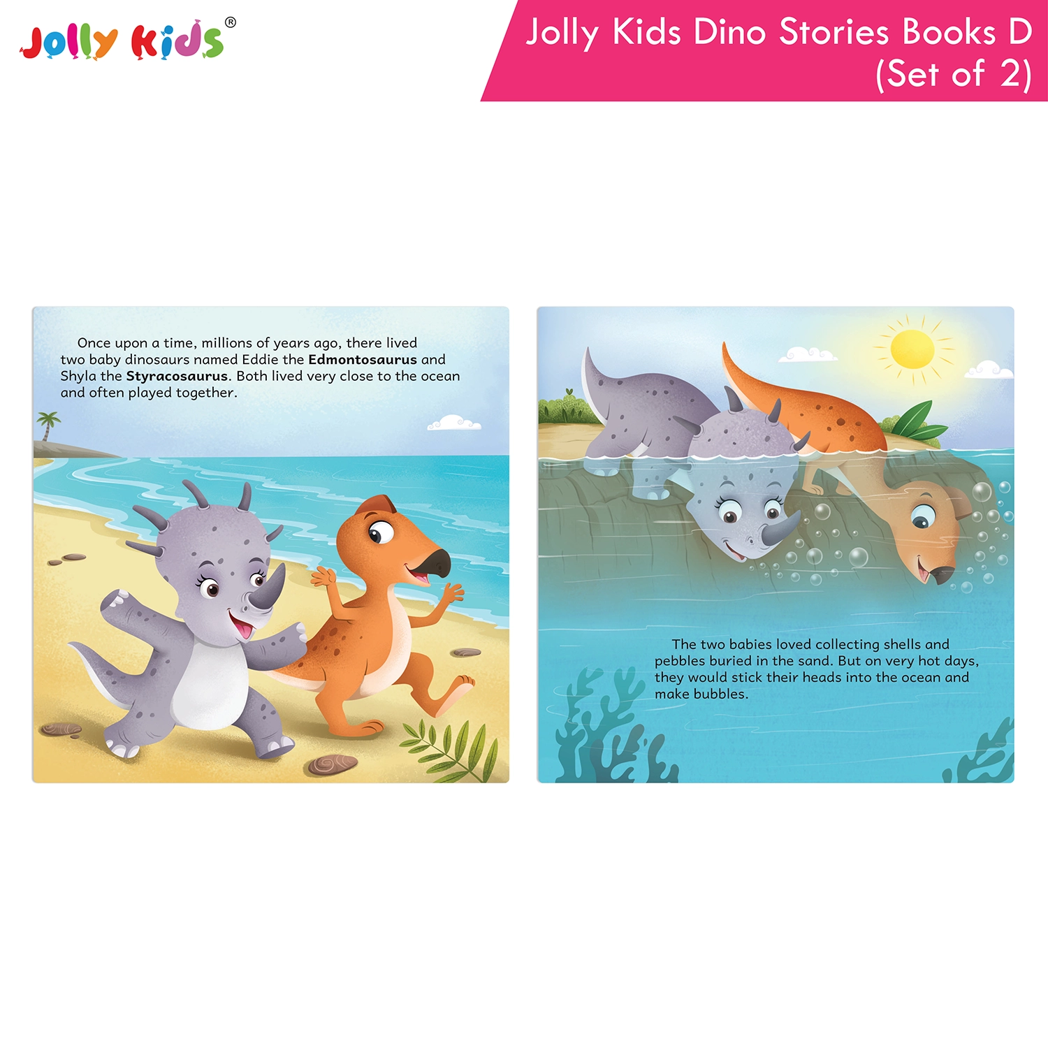 Jolly Kids Dinosaur Story Books D Set of 2 | Colourful Illustrated Dino Adventures for Kids | Elina Elasmosaurus and the Earthquake and Peter Pteranodon to the Rescue - Image 2